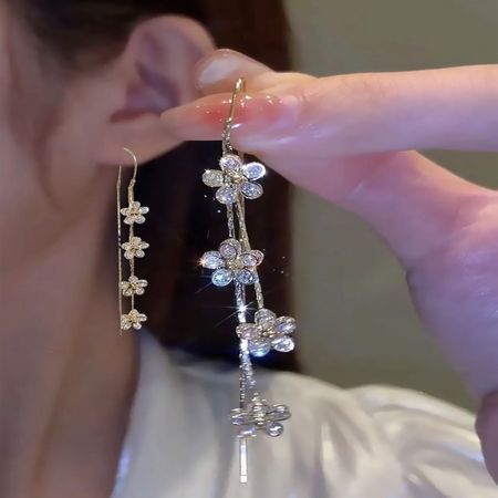 14K Gold-plated Exquisite Flower Threader Earrings
